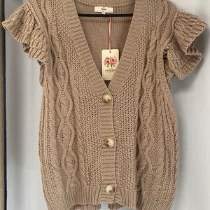 Taupe size medium ruffle sleeve sweater NWT